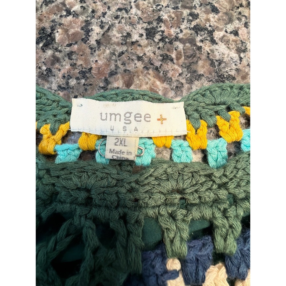 Umgee USA Womens 2XL Green Crochet Granny Square Boho Flutter Sleeve Blouse Top - Picture 4 of 6